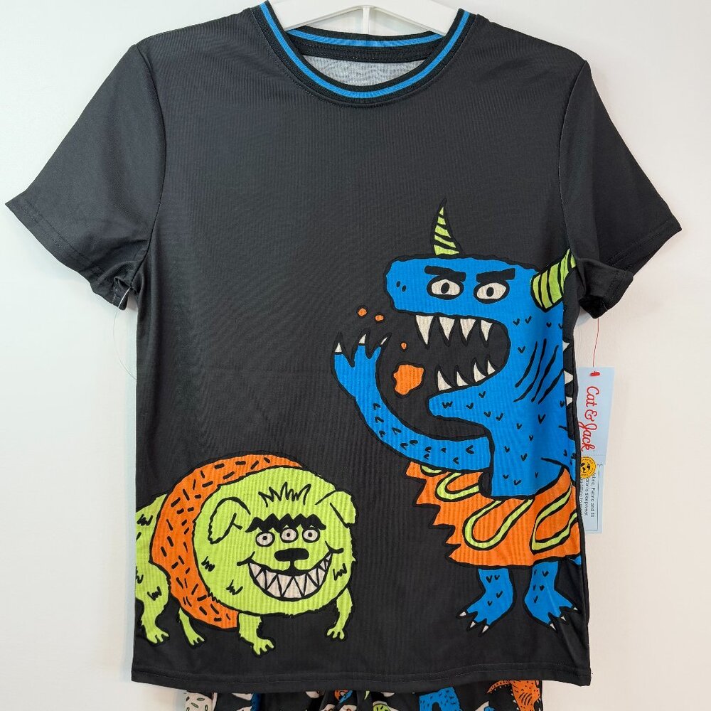 New Boys Cat and Jack Size Large 10/12 Monster Shirt and Short Sleepwear Set